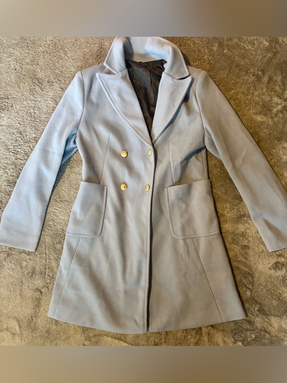 Womens Light Blue Double-Breasted Wool Coat-NWOT